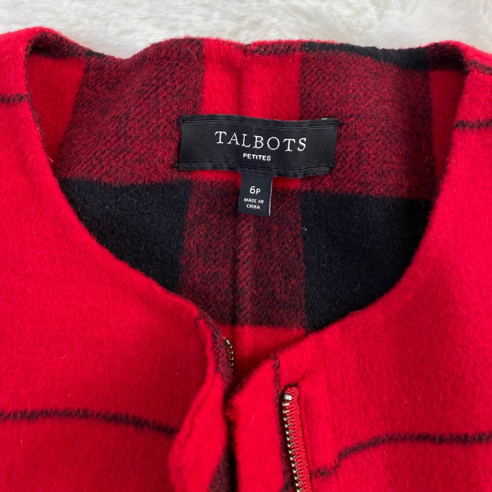 TALBOTS Petites Red & Black Wool Zip Front Jacket | Size 6P - Picture 8 of 12